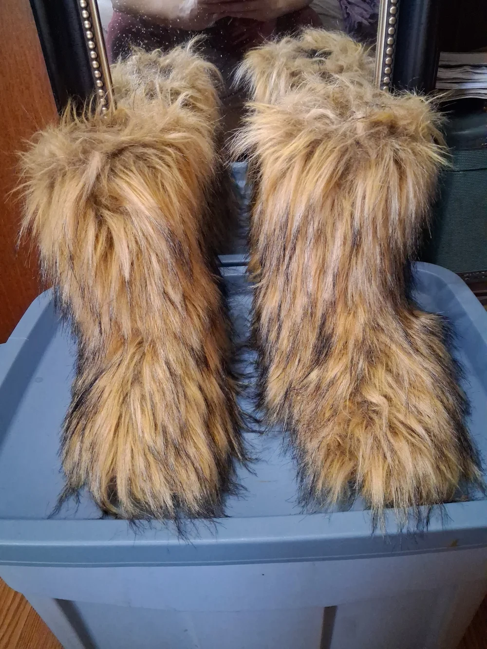 Faux Fur Shaggy Winter Boots in Honey/ Brown